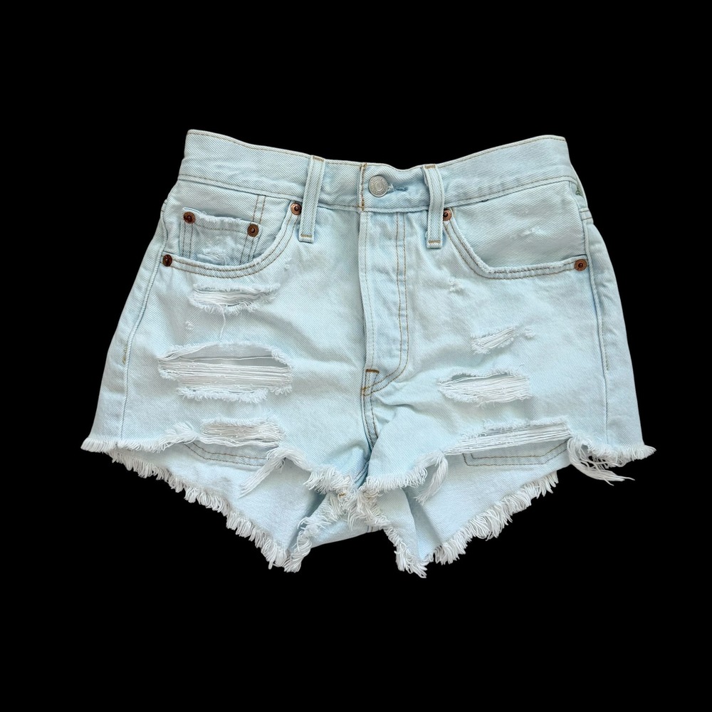 Levis 501 Original Distressed Denim Shorts Light Wash High Rise‎ 56327-0418 W24